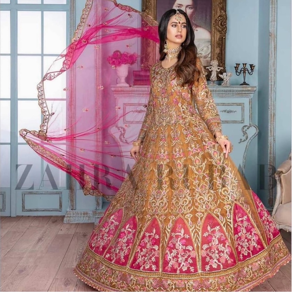 Zahra Rubab brown and pink maxi